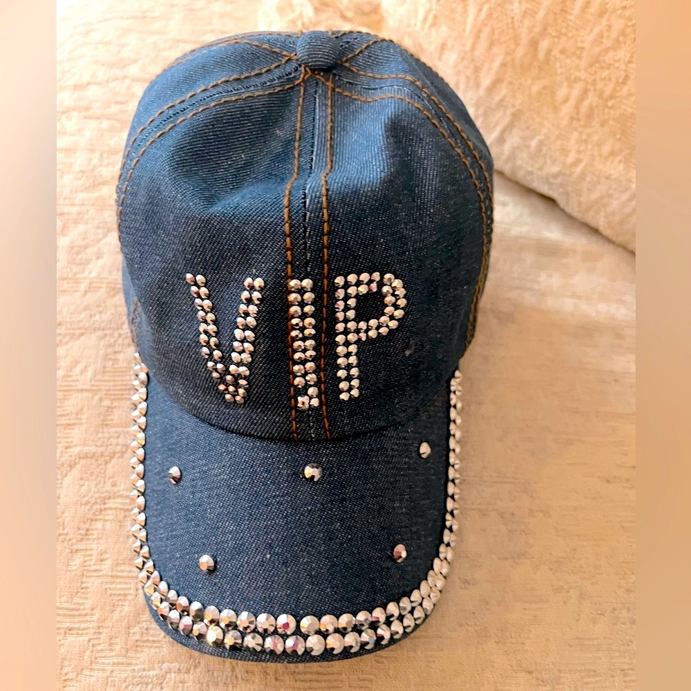 NoLLia denim and rhinestones Logo statement  fashion baseball cap one size fits